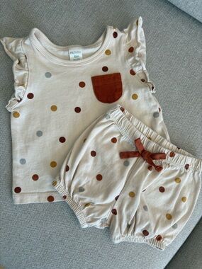 PL Baby Neutral Cream Polka Dot Baby Two-Piece Set with Rust Accents